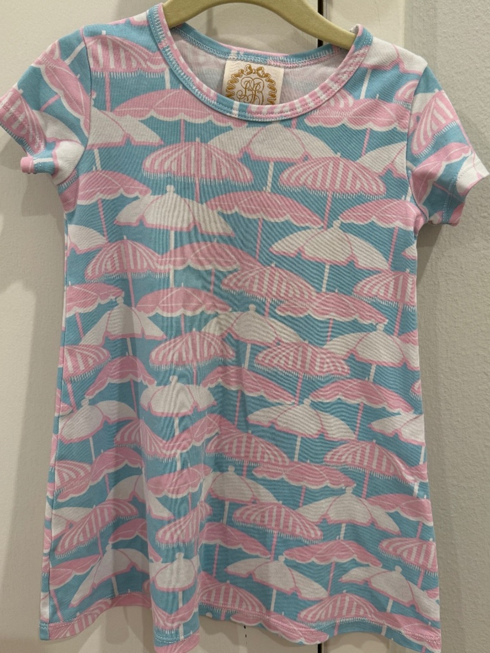 The Beaufort Bonnet Co Girls Polly Play Dress Pink and Blue Brellas 3T